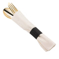 Gold Plastic Cutlery in White Napkin Rolls Set