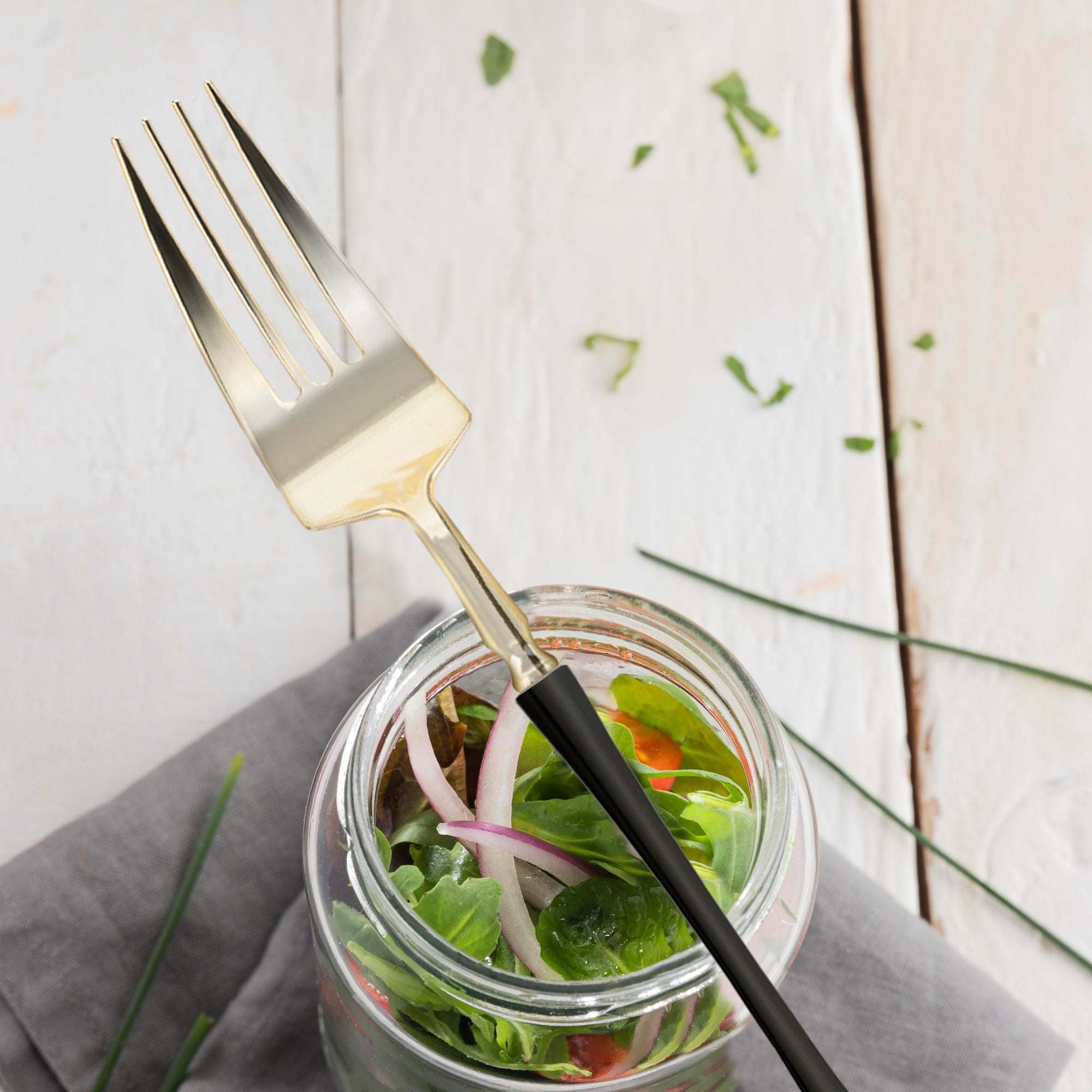 Gold with Black Handle Moderno Disposable Plastic Dinner Forks