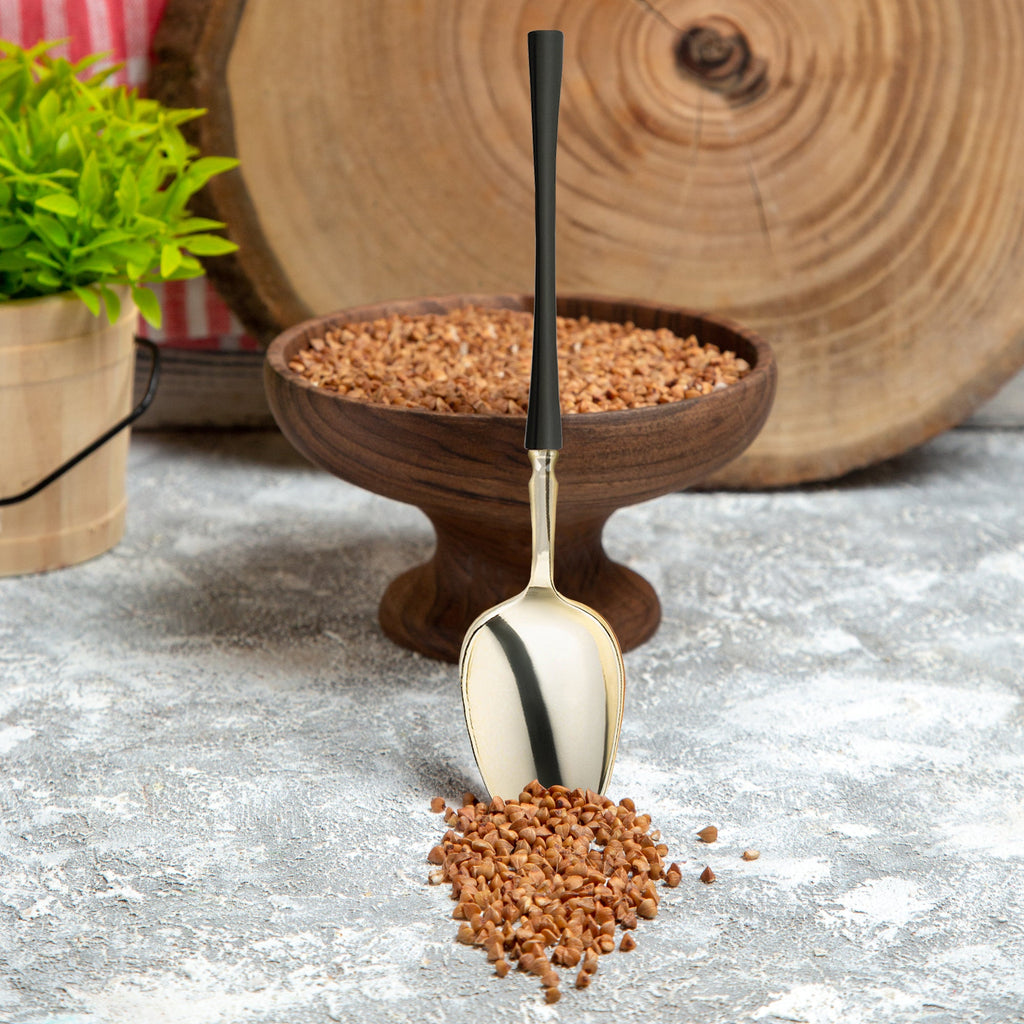 Gold with Black Handle Moderno Disposable Plastic Dinner Spoons