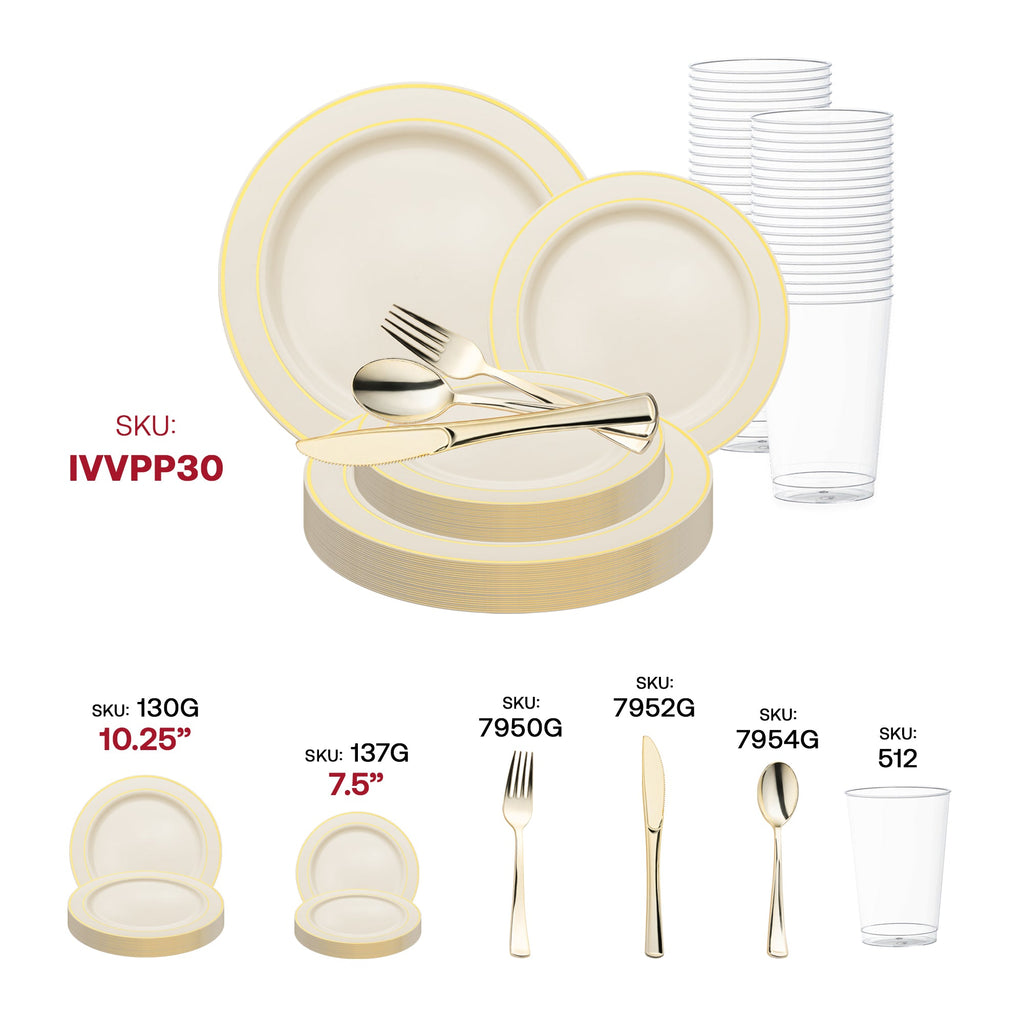 Ivory with Gold Edge Rim Plastic Wedding Value Set