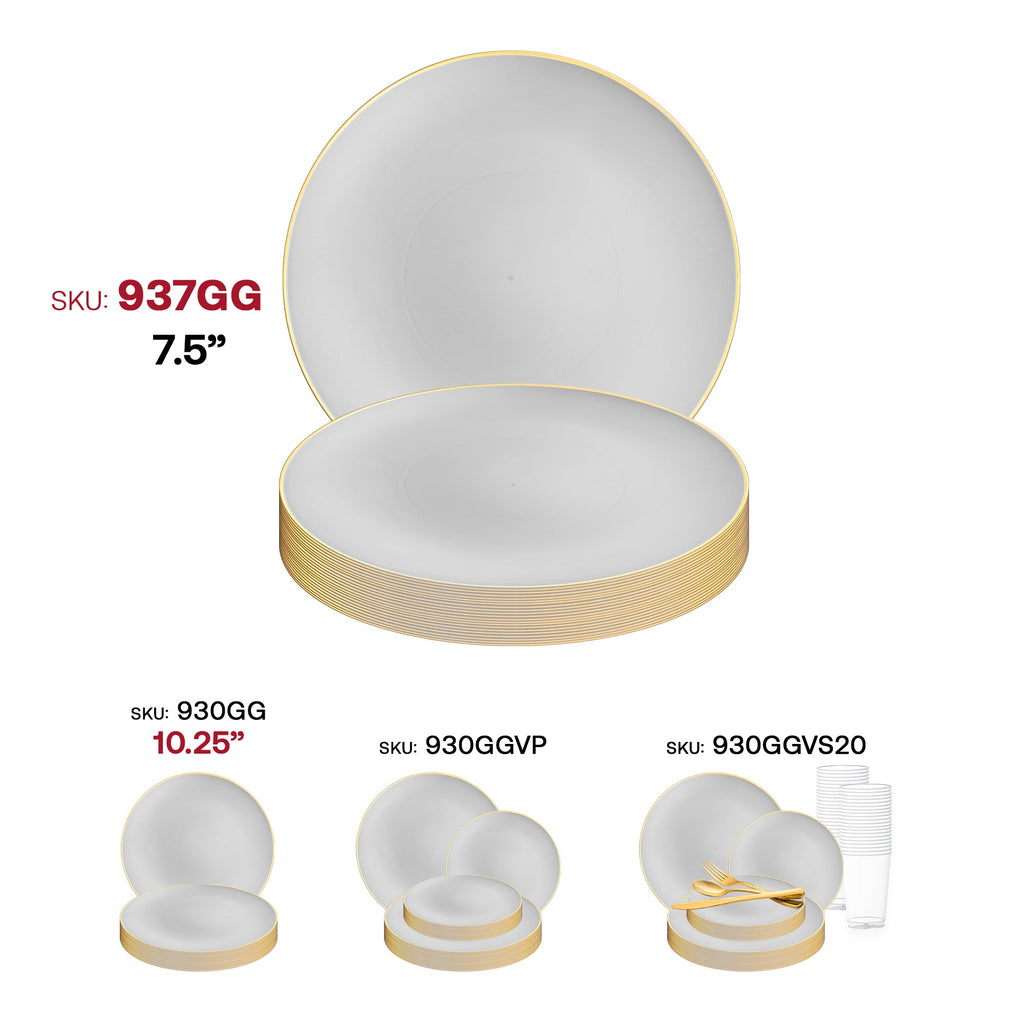 Gray with Gold Rim Organic Round Disposable Plastic Appetizer/Salad Plates (7.5")