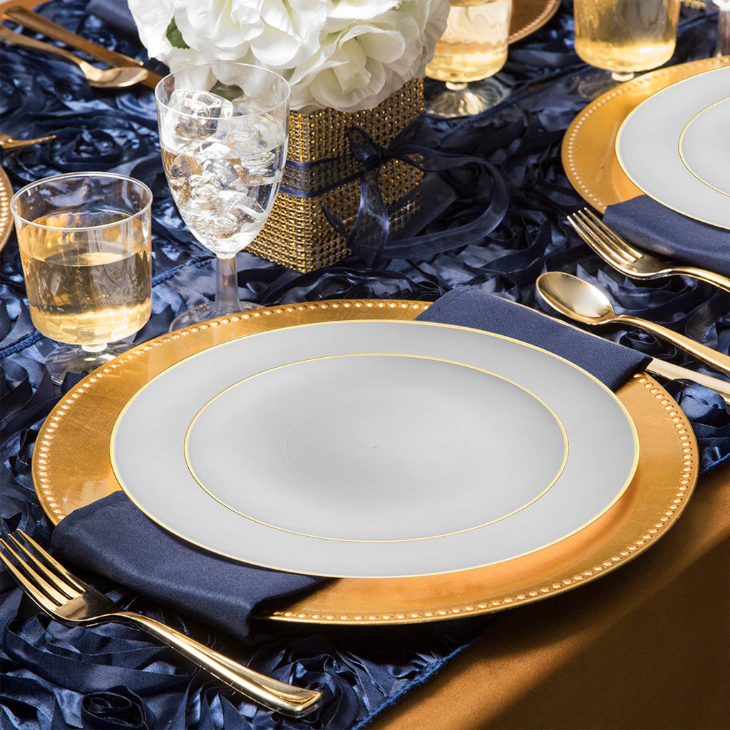 Gray with Gold Organic Round Disposable Plastic Wedding Value Set