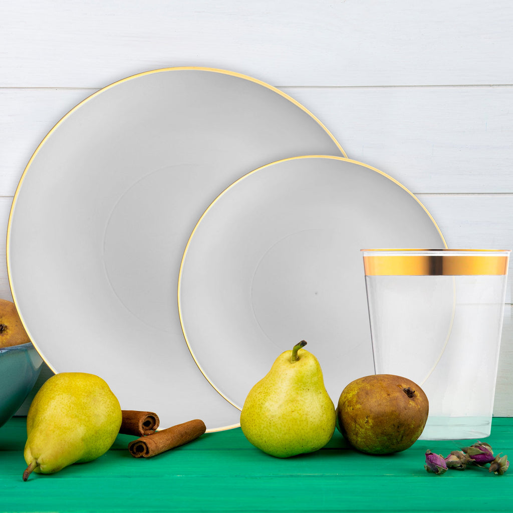 Gray with Gold Organic Disposable Plastic Tableware Set
