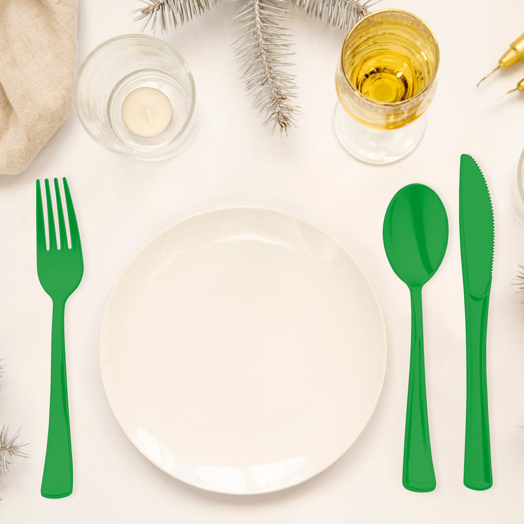 Green Disposable Plastic Party Cutlery Set
