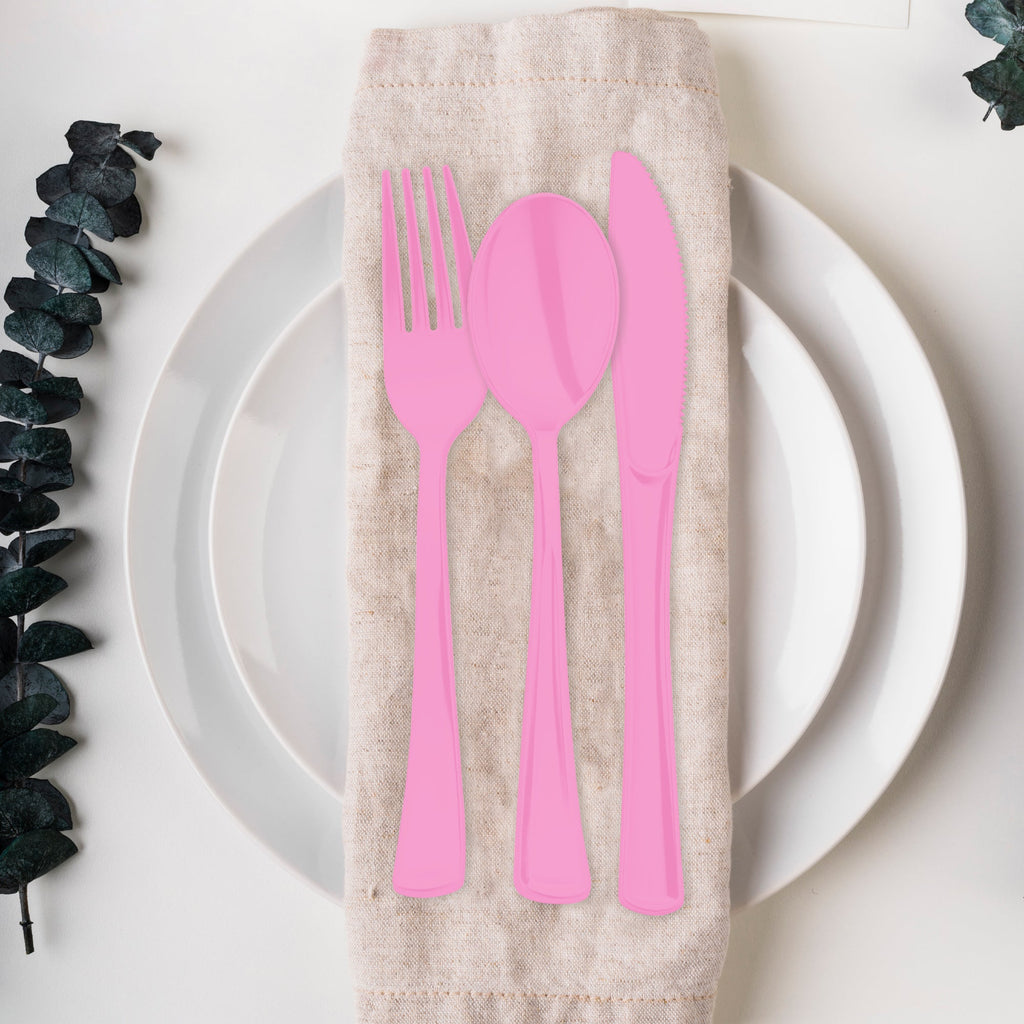 Pink Disposable Plastic Party Cutlery Set