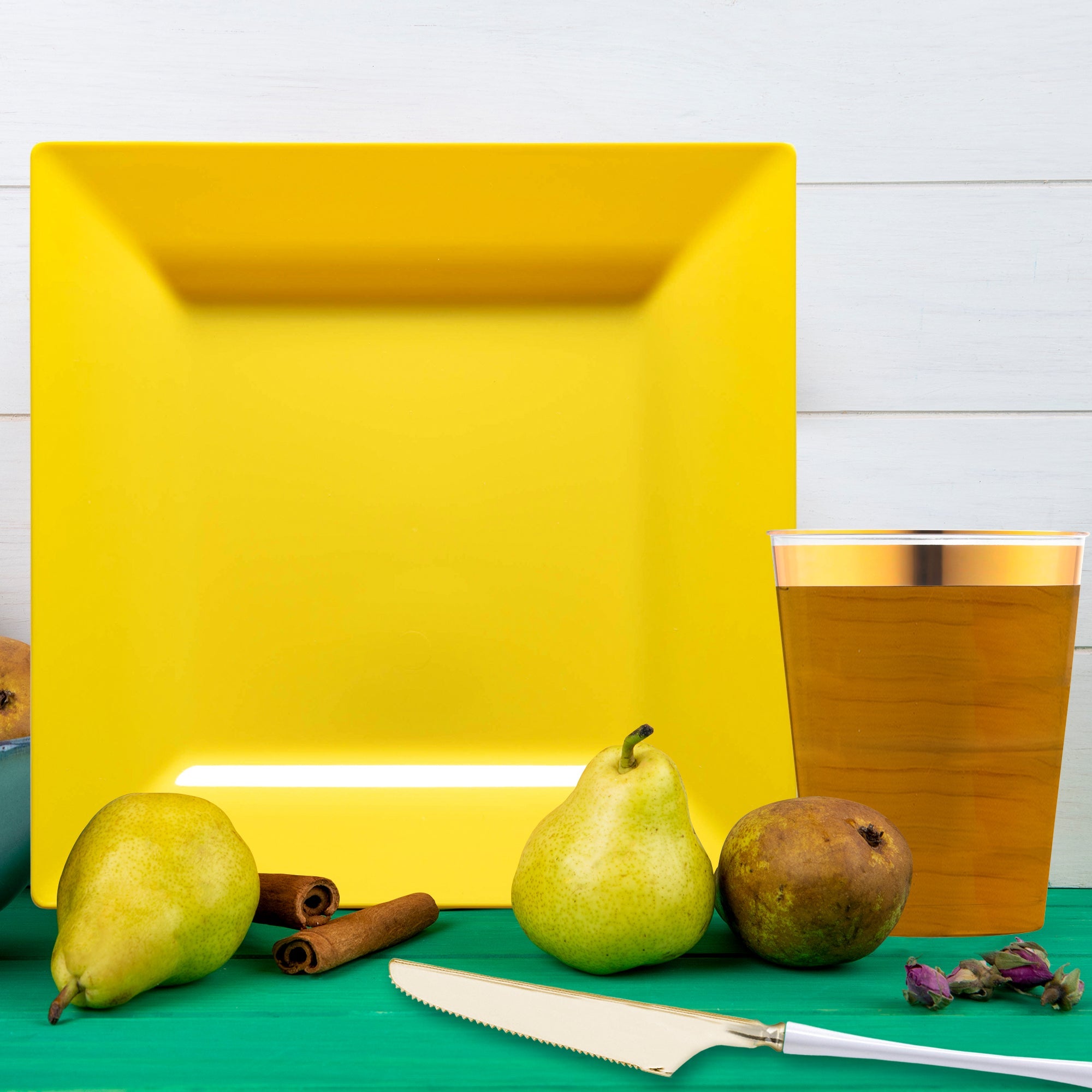 Yellow Square Disposable Plastic Tableware Set