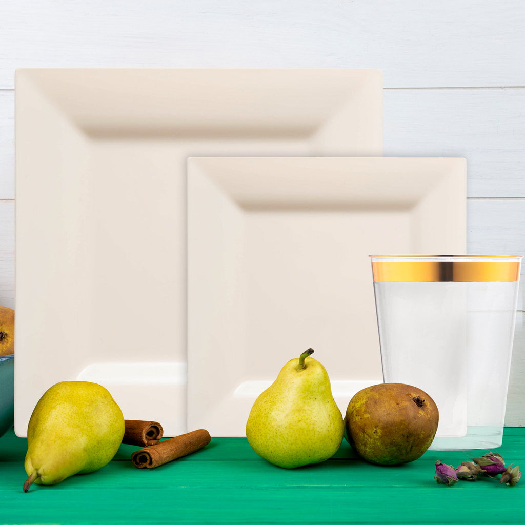 Ivory Square Disposable Plastic Tableware Set
