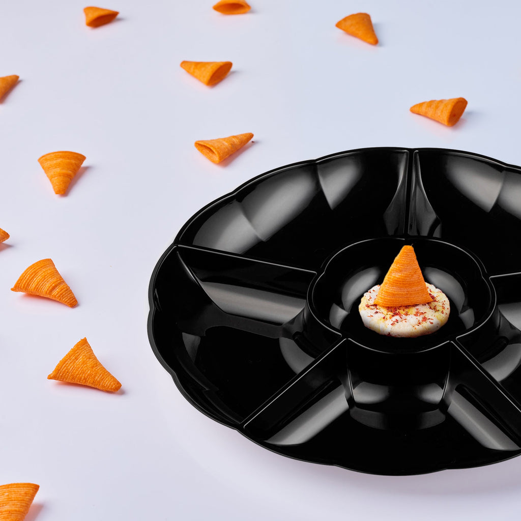 Black Big 6-Partition Round Disposable Plastic Trays