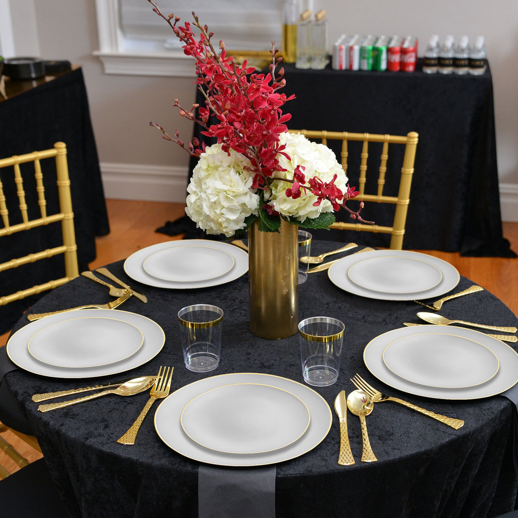 Gray with Gold Rim Organic Round Disposable Plastic Appetizer/Salad Plates (7.5")