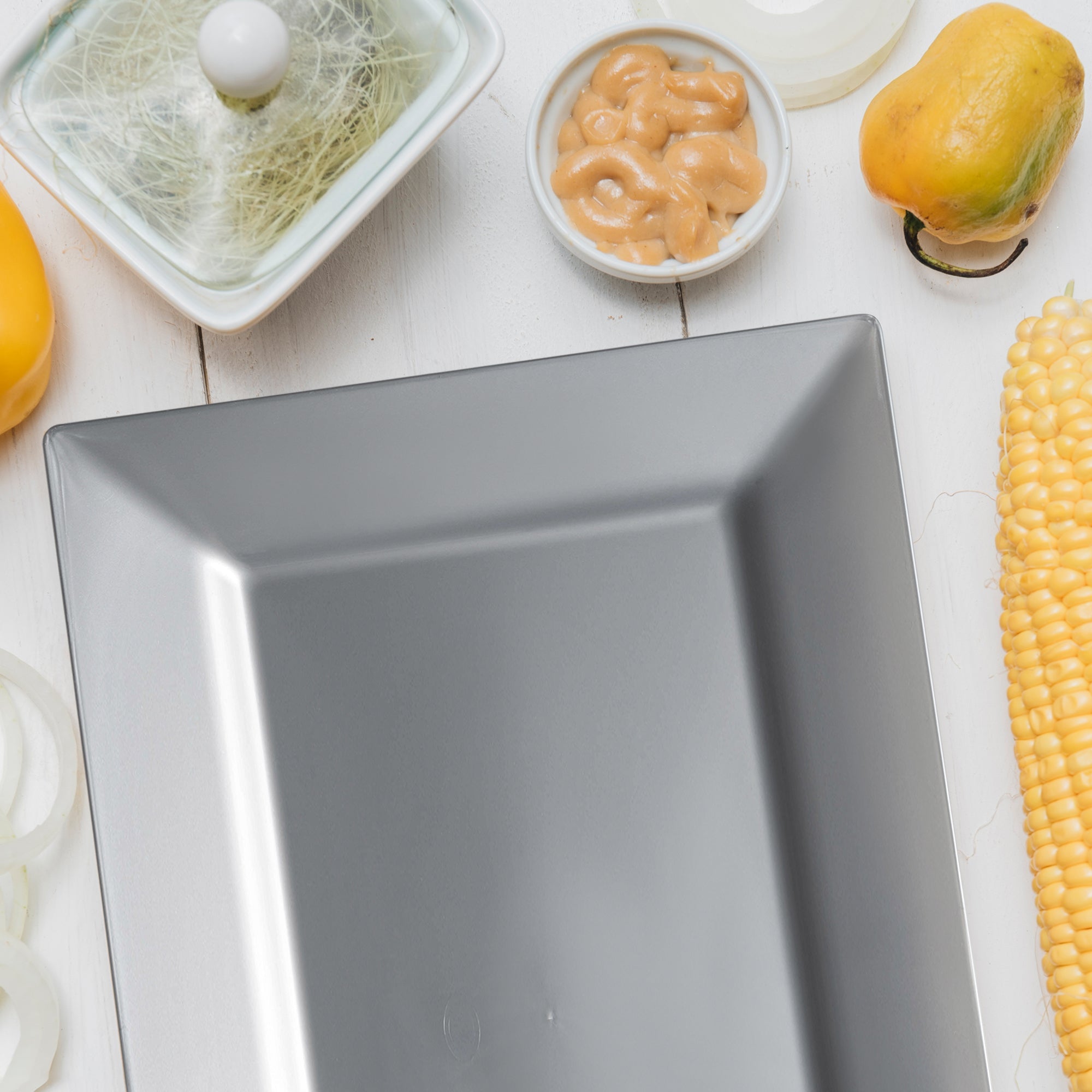 Silver Rectangular Plastic Dessert Plates (5.5" x 8.5")