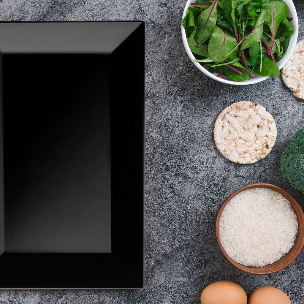 Black Rectangular Plastic Dessert Plates (5.5" x 8.5")
