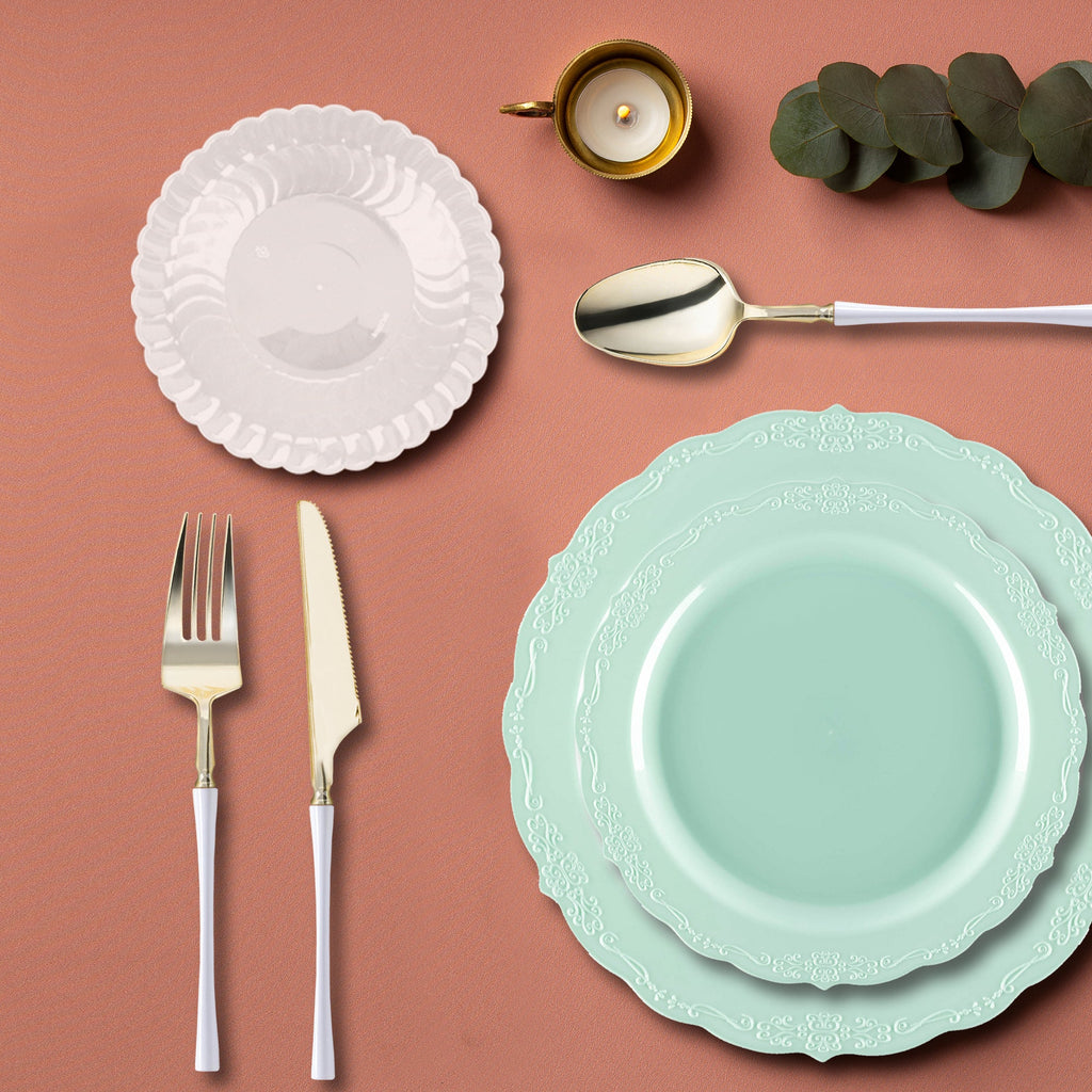 Turquoise Vintage Disposable Plastic Tableware Set