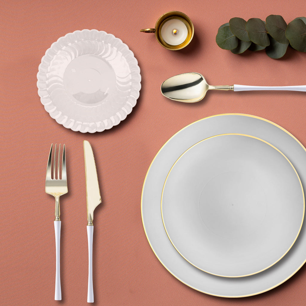 Gray with Gold Organic Disposable Plastic Tableware Set