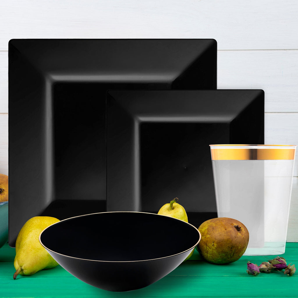 Black Square Disposable Plastic Tableware Set