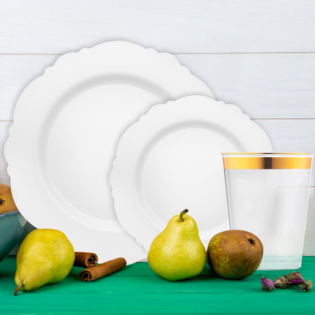 White Blossom Rim Disposable Plastic Tableware Set
