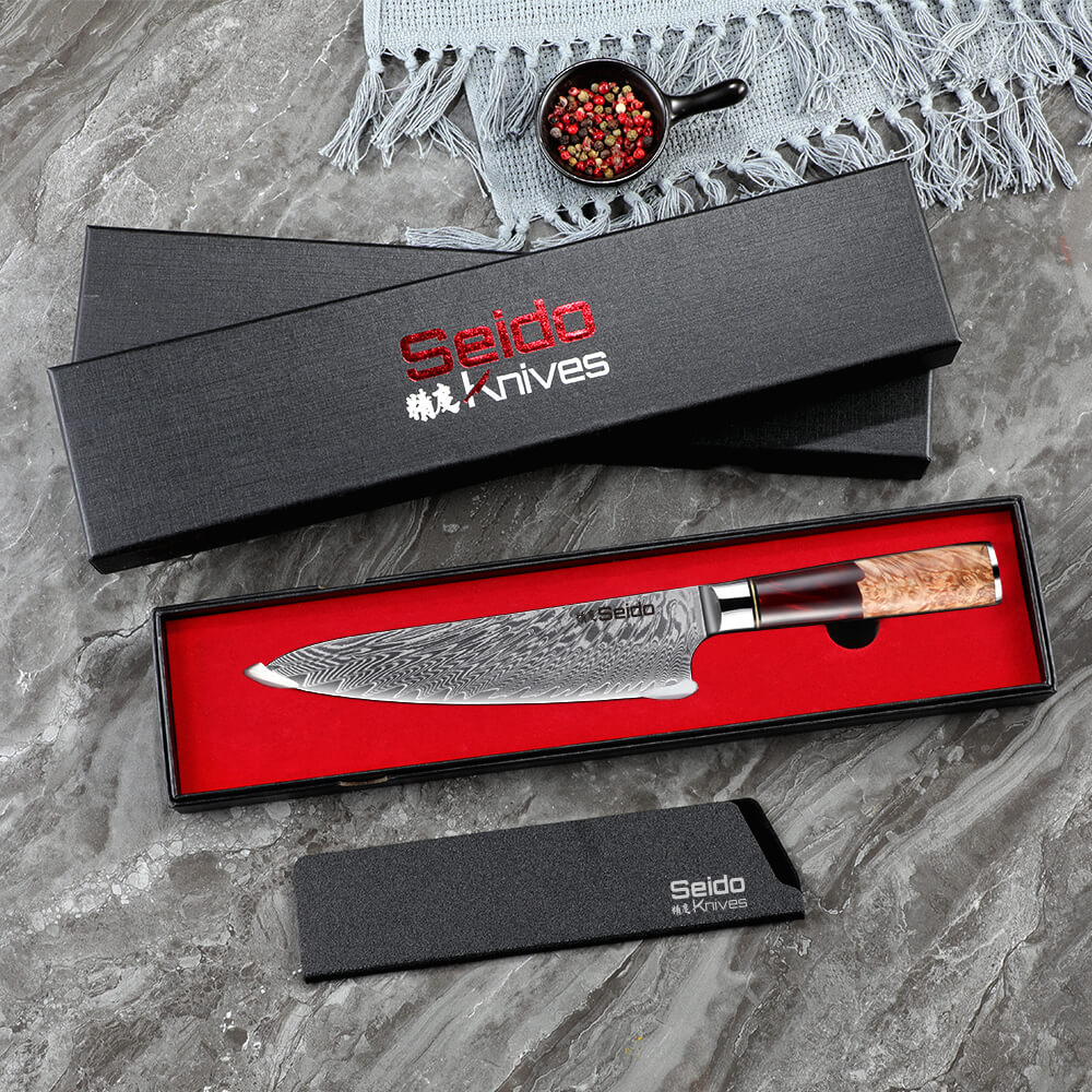Gyuto Executive Chef Knife with Red Resin Handle