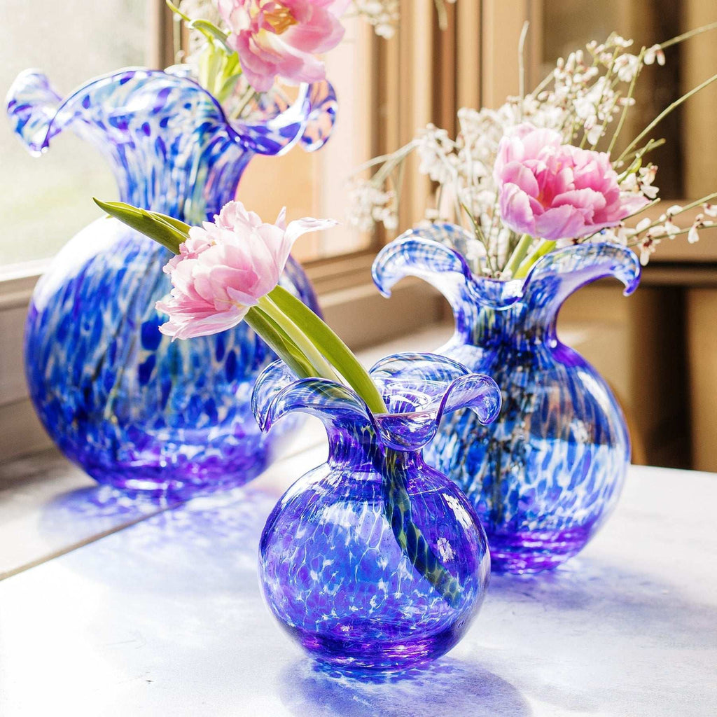 Vietri Hibiscus Glass Cobalt Tortoiseshell Fluted Vase