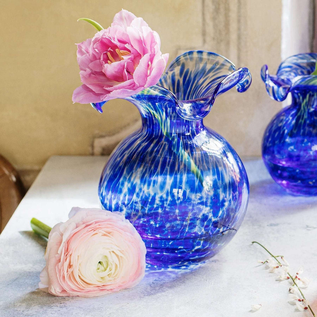 Vietri Hibiscus Glass Cobalt Tortoiseshell Fluted Vase