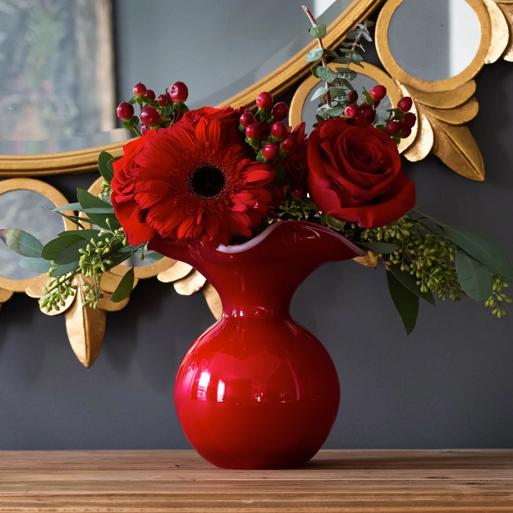 Vietri Hibiscus Glass Red Small Fluted Vase