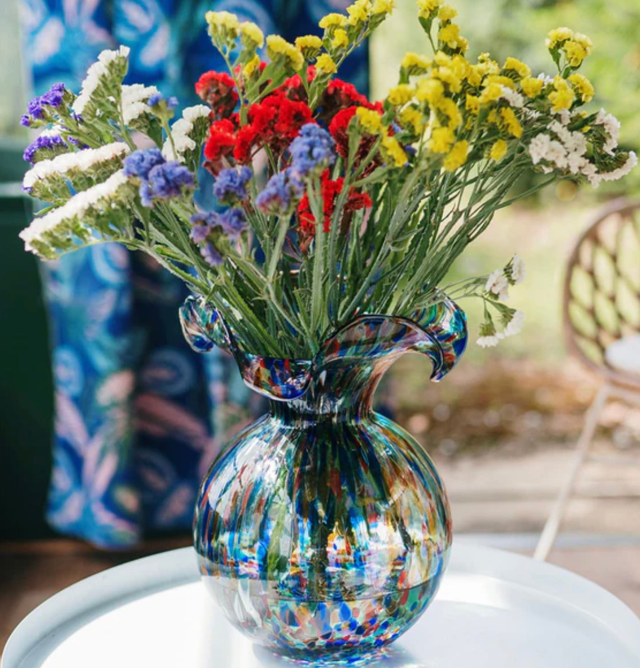 Vietri Hibiscus Glass Carnevale Medium Fluted Vase