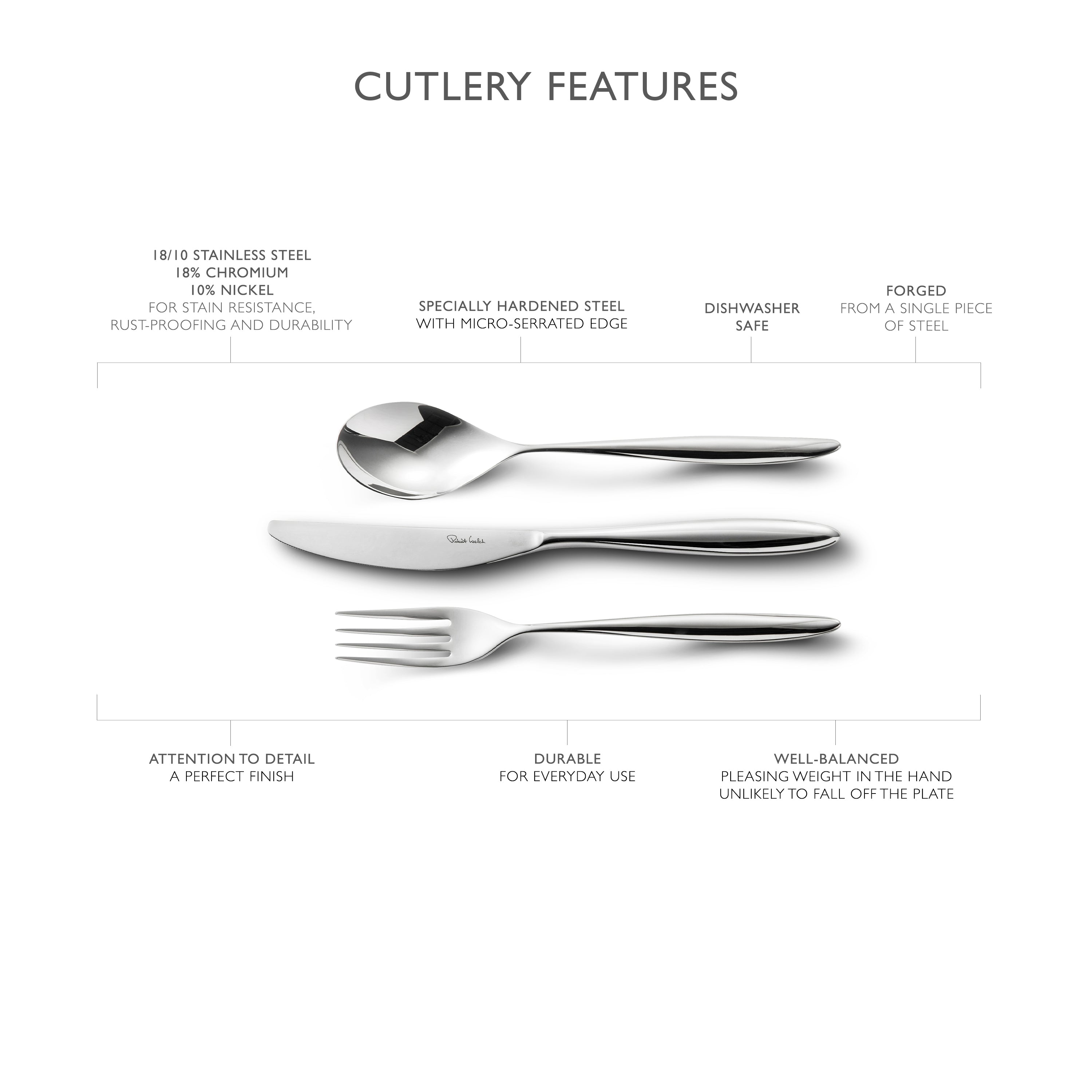 Hidcote Bright Cutlery Set, 96 Piece for 12 People - 12 Free Steak Knives