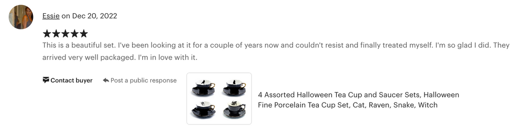 4 Assorted Halloween Tea Cup and Saucer Sets - Raven, Cat, Snake, Witch
