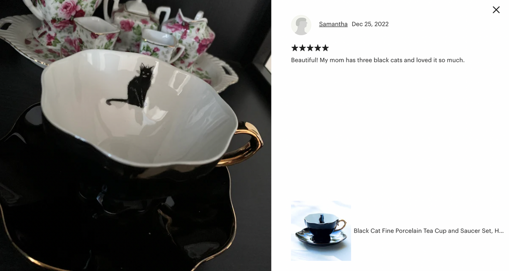 Black Cat Black Gold Tea Cup and Saucer