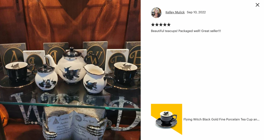 Flying Witch Black Gold Tea Cup and Saucer