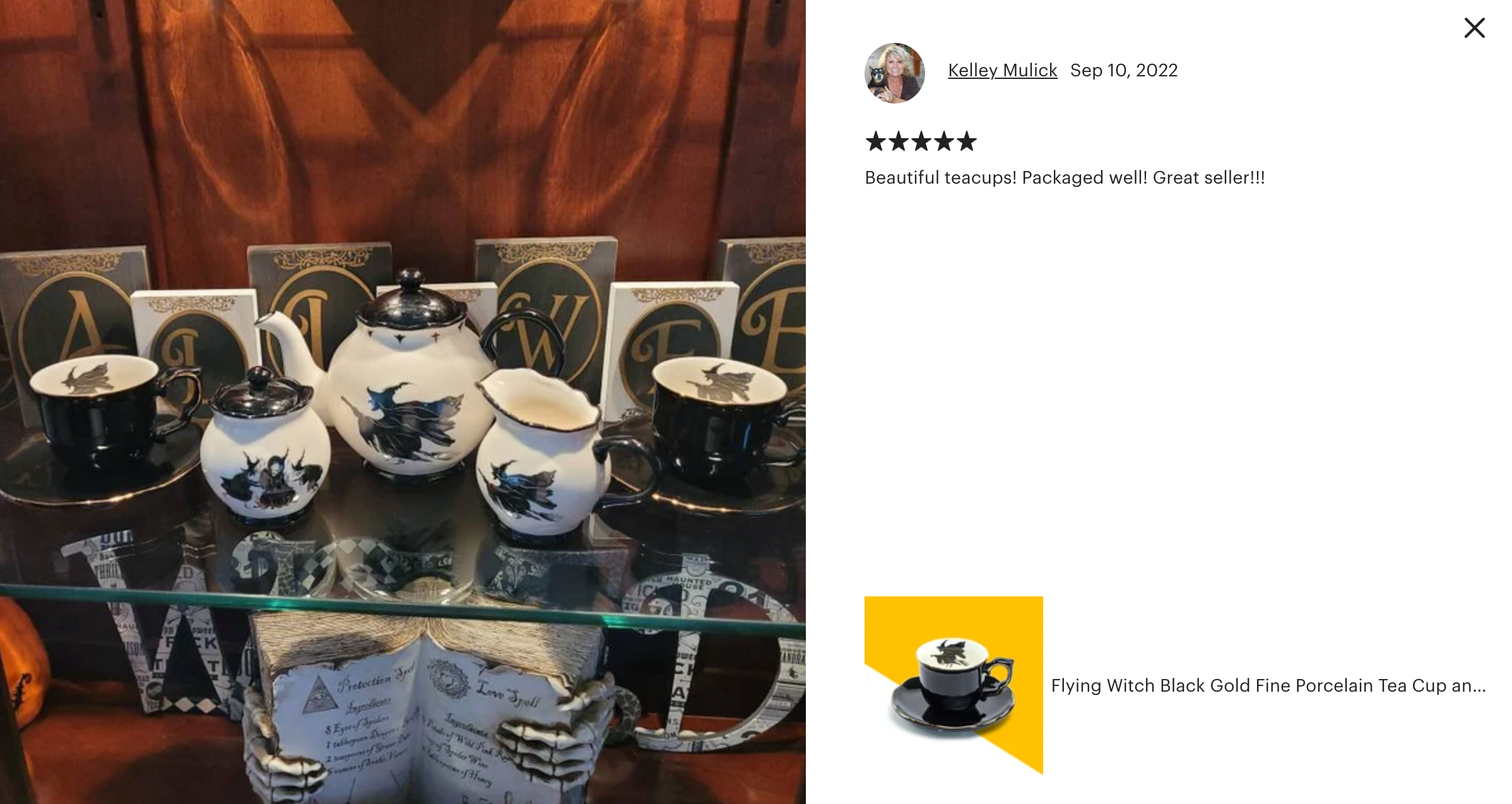 Flying Witch Black Gold Tea Cup and Saucer