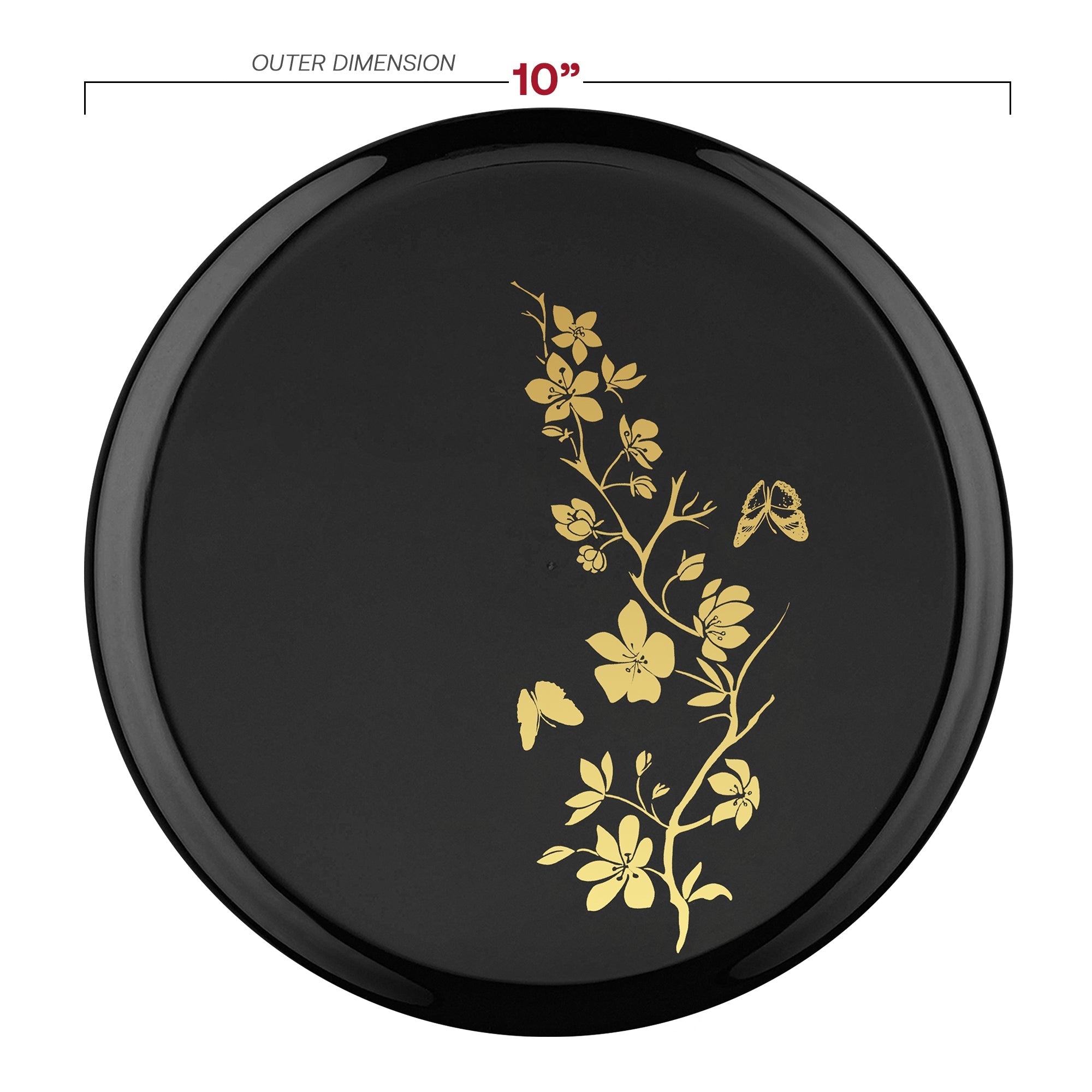 Black with Gold Floral Plastic Dinnerware Value Set