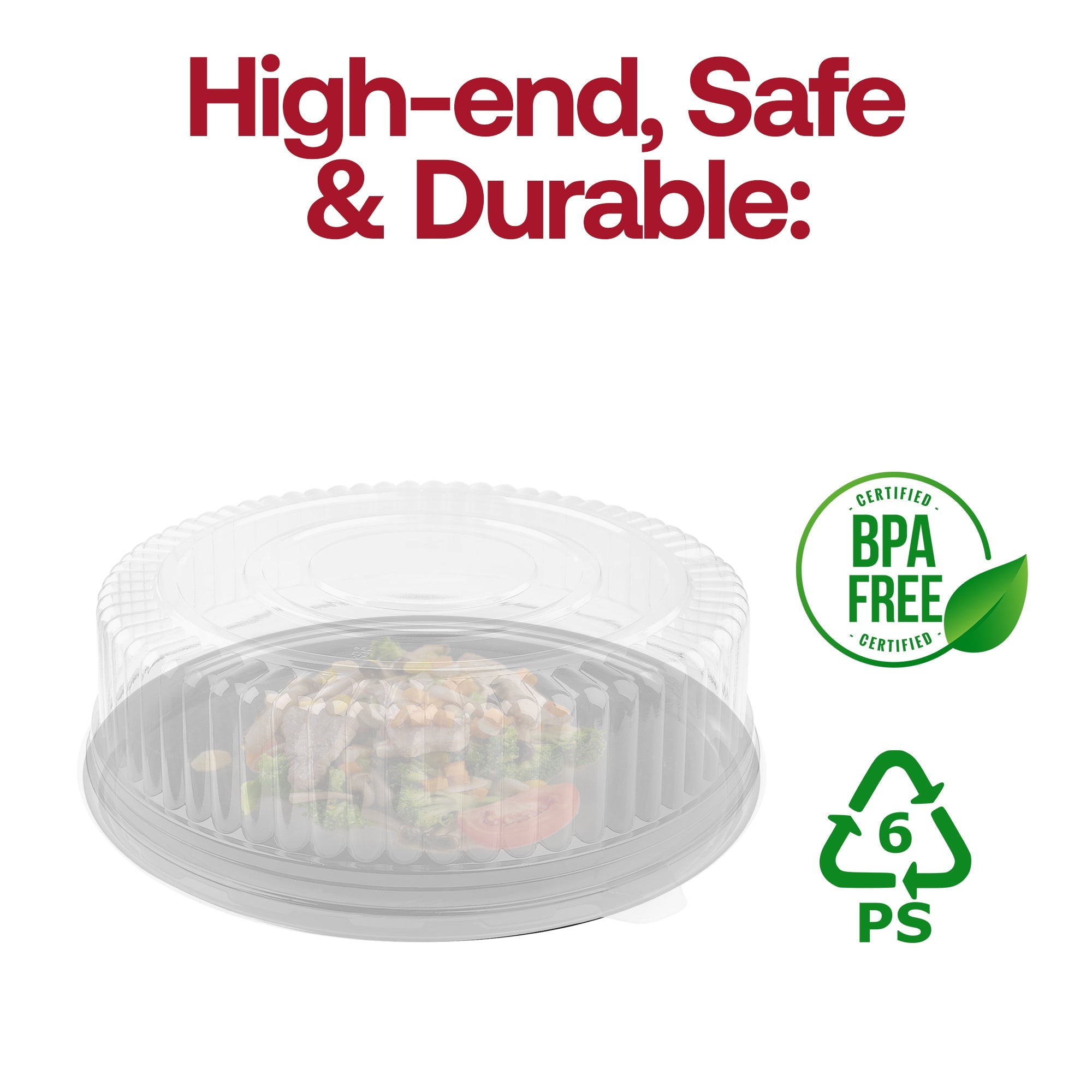 16" Black Round Plastic Trays with Lids