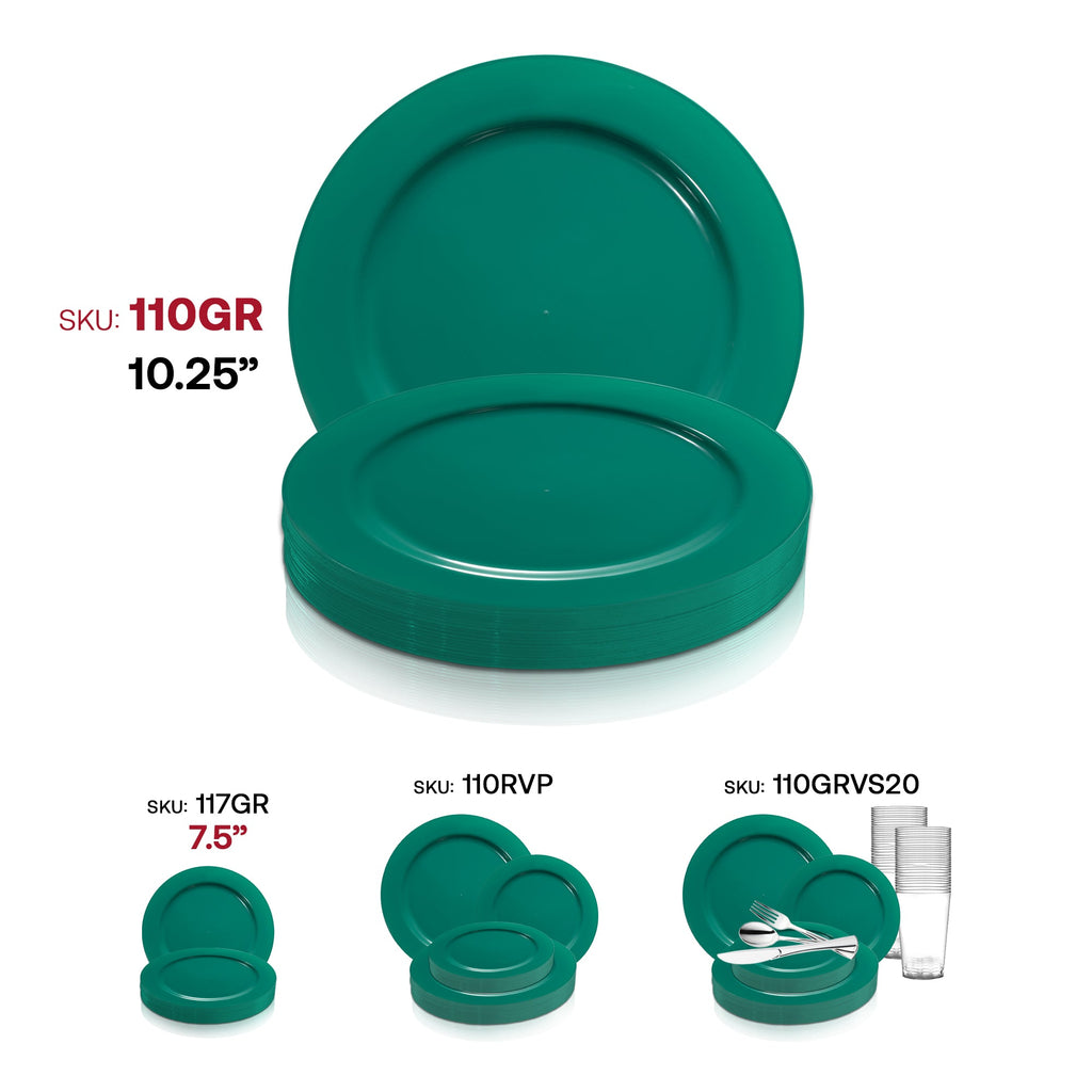 Solid Green Holiday Round Disposable Plastic Dinner Plates (10.25")