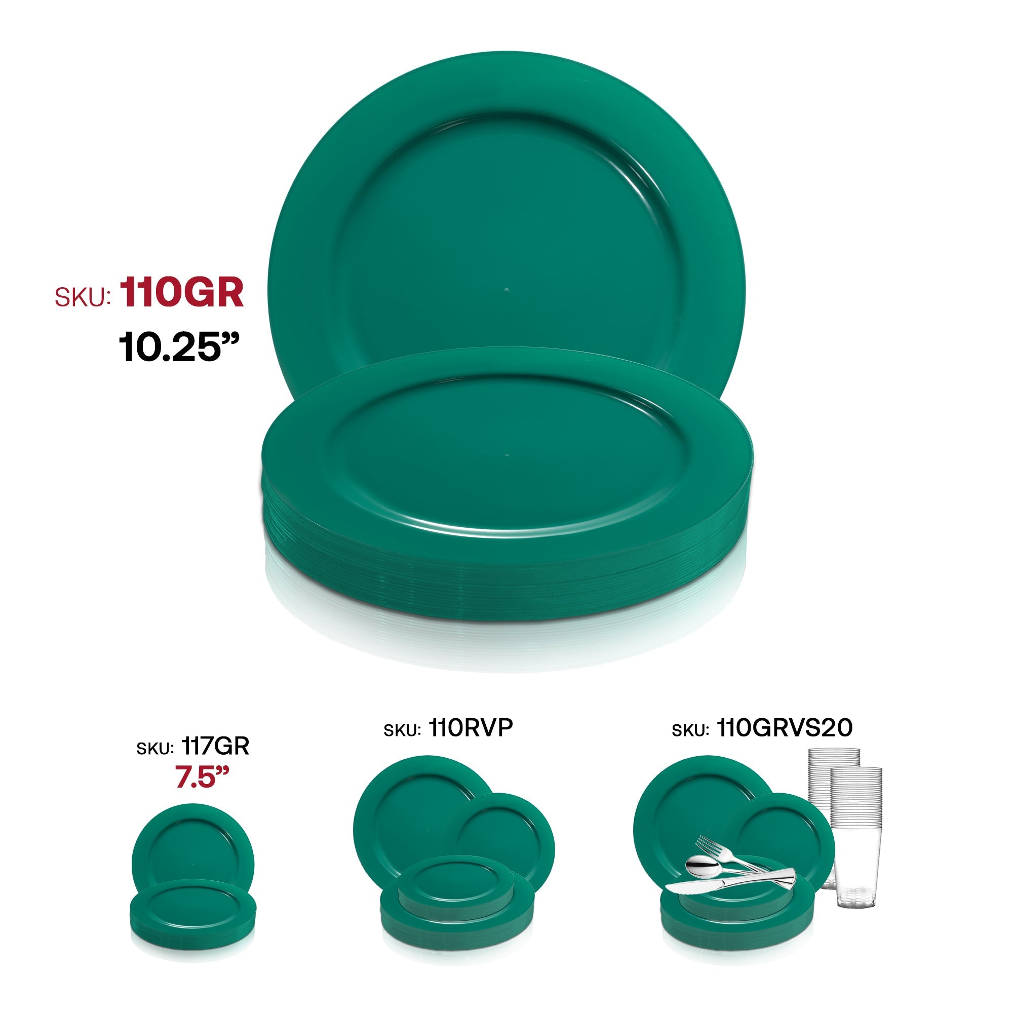 Solid Green Holiday Round Disposable Plastic Dinner Plates (10.25")