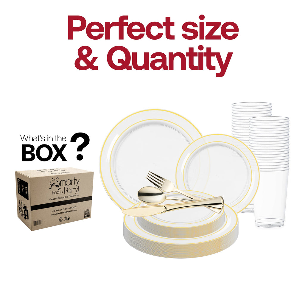 Clear with Gold Edge Rim Plastic Wedding Value Set