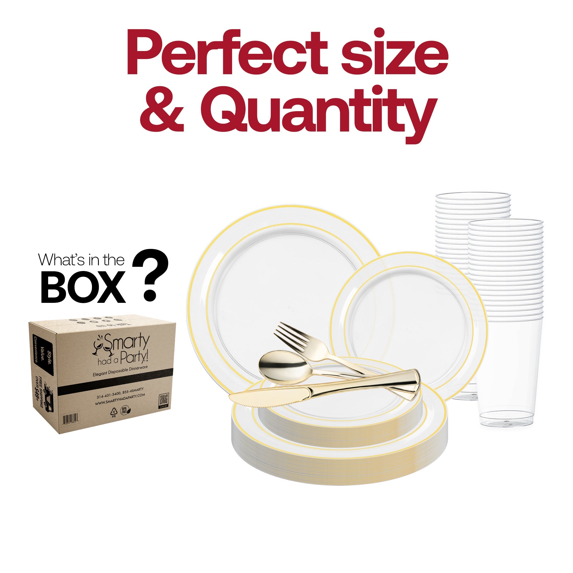 Clear with Gold Edge Rim Plastic Wedding Value Set
