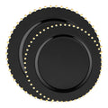Black with Gold Pearl String Round Disposable Plastic Dinnerware Value Set