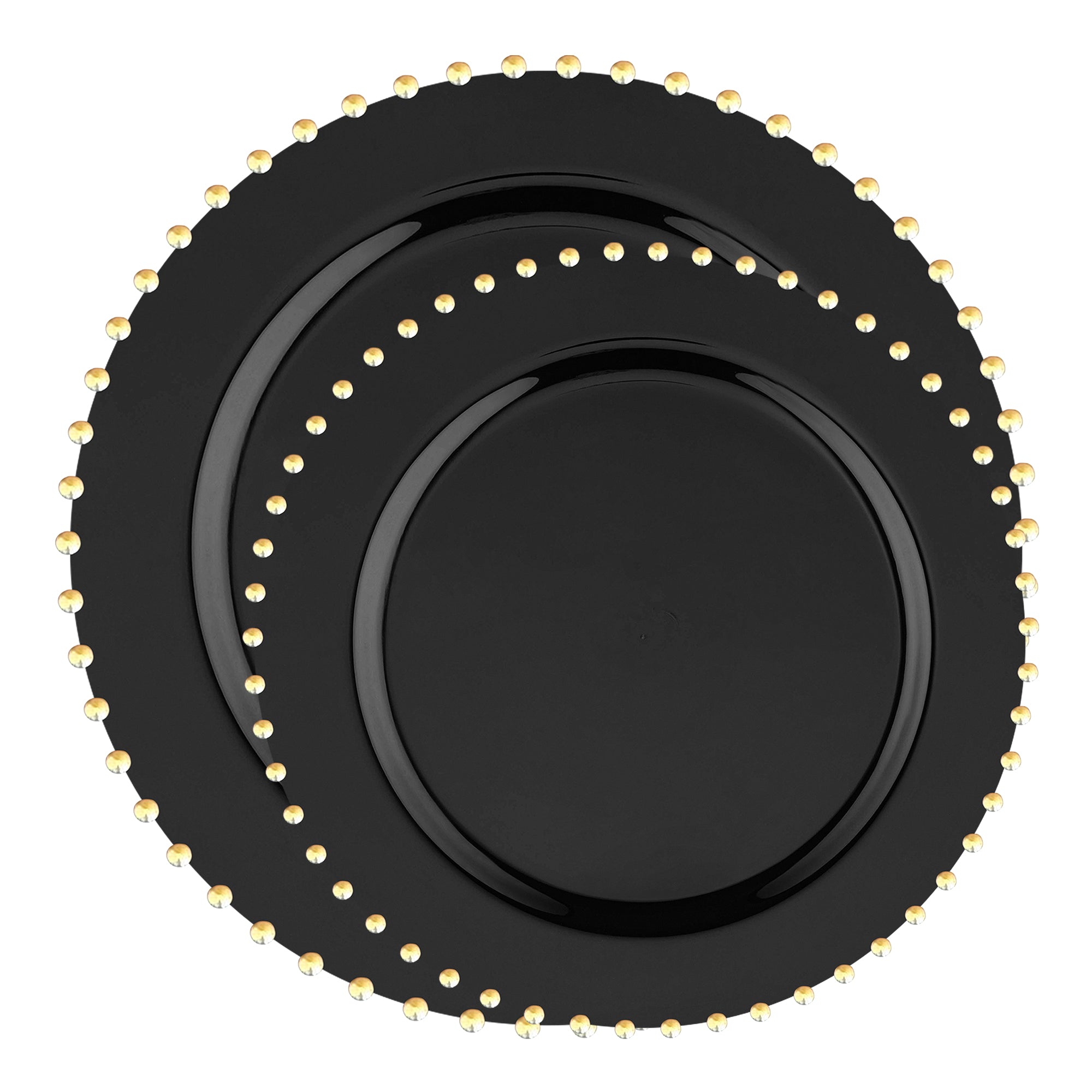Black with Gold Pearl String Round Disposable Plastic Dinnerware Value Set