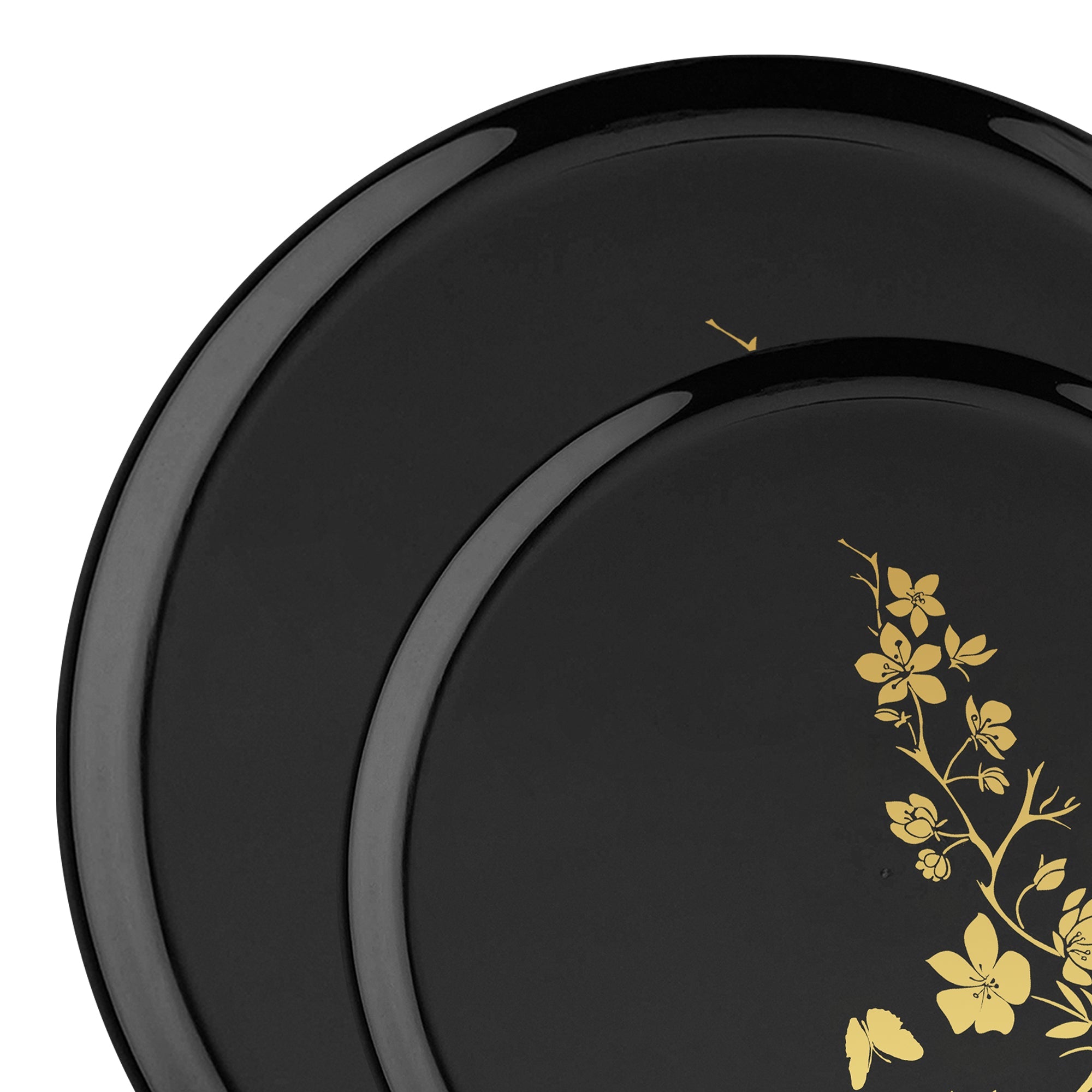 Black with Gold Floral Plastic Dinnerware Value Set
