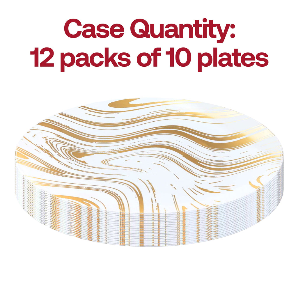 White with Gold Waves Plastic Dinner Plates (10.25")