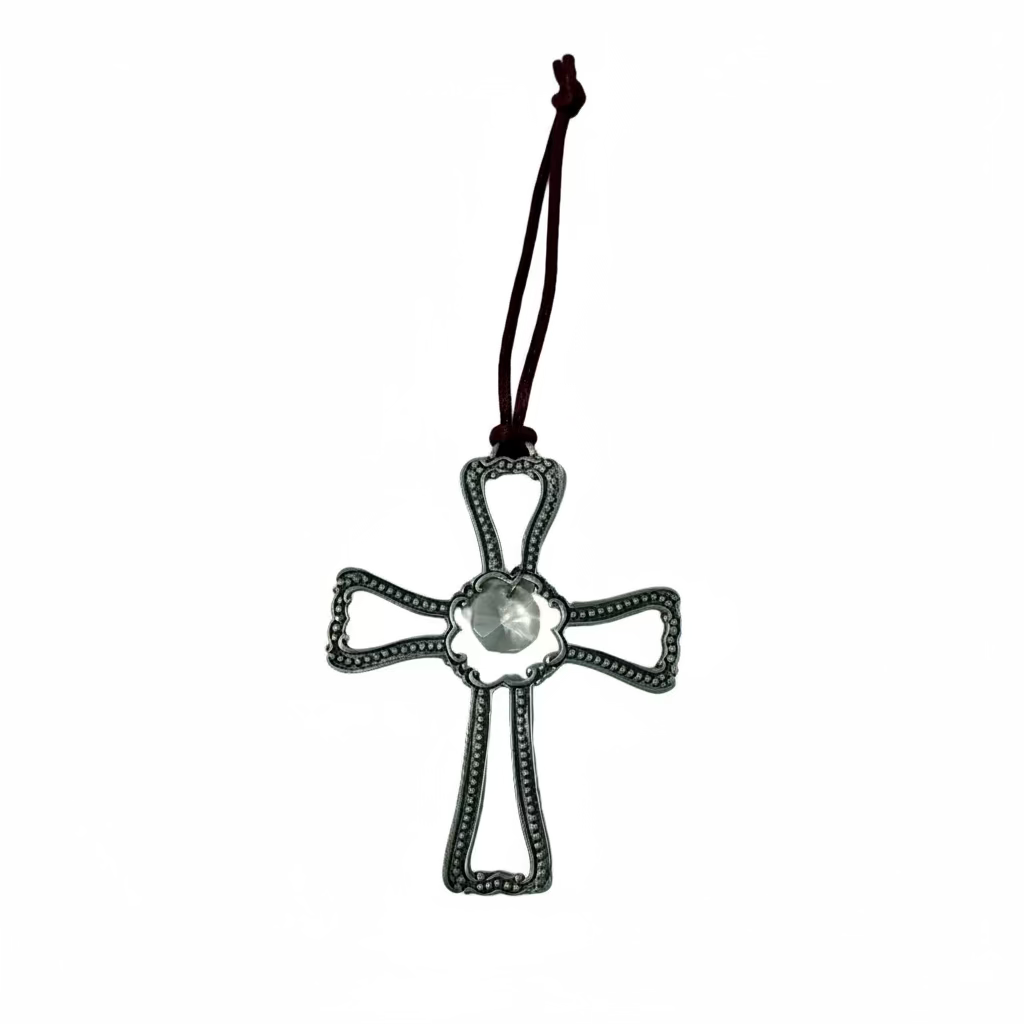 Seagull Pewter Jeweled Cross Christmas Ornament