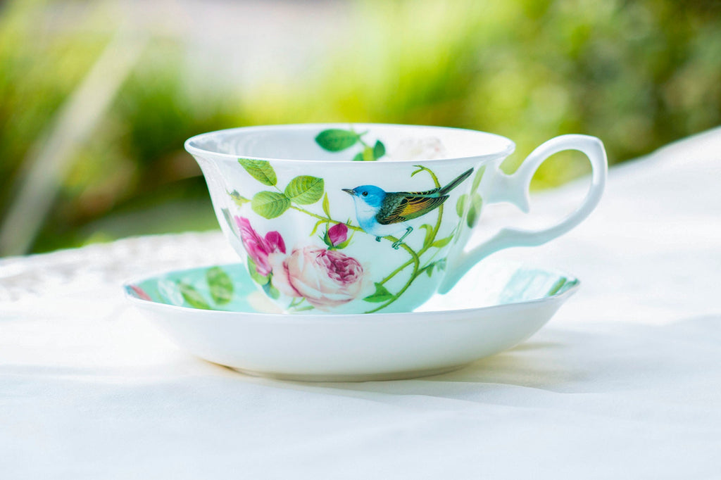 Blue Jay Pink Rose Garden Bone China Tea Cup and Saucer
