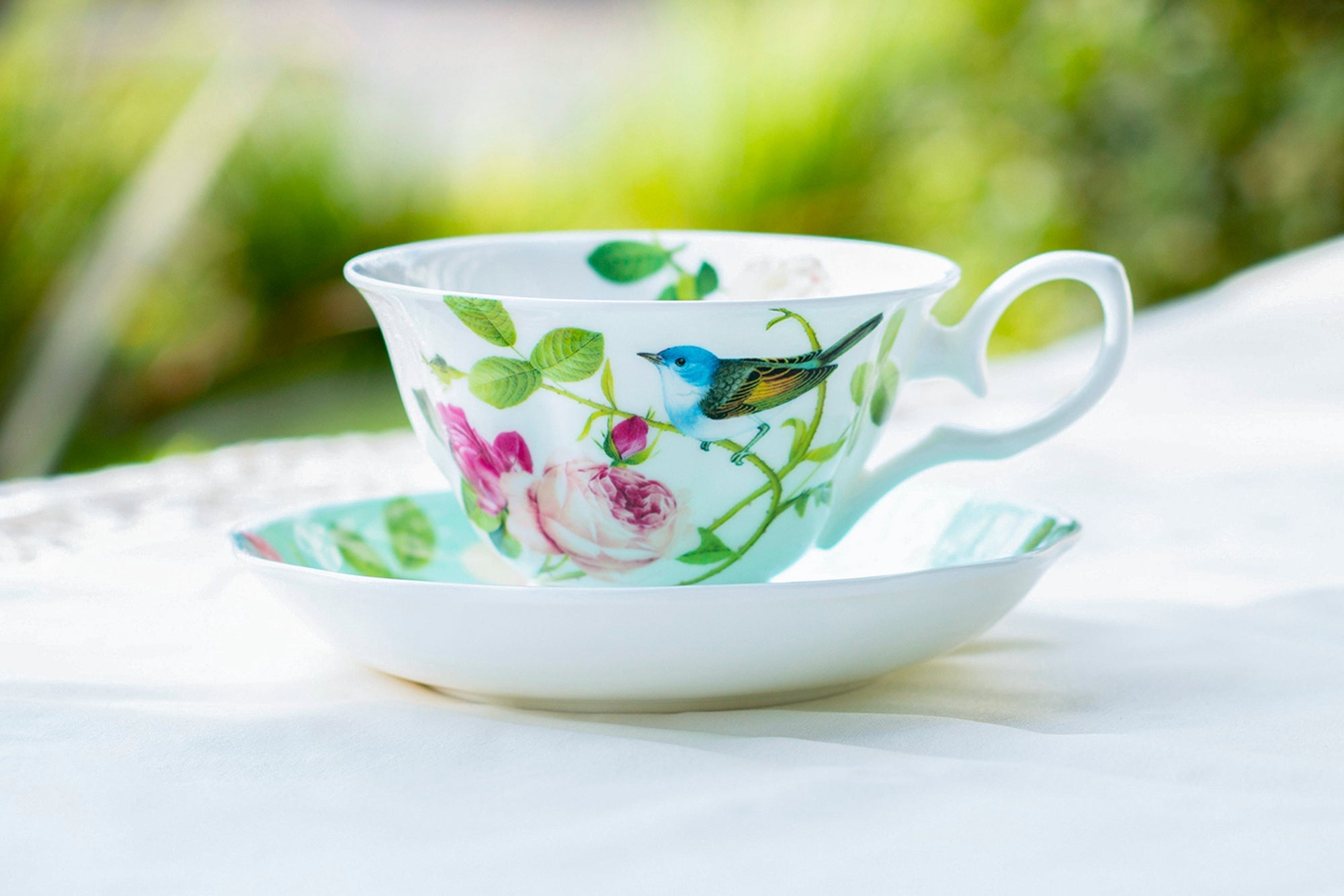 Blue Jay Pink Rose Garden Bone China Tea Cup and Saucer