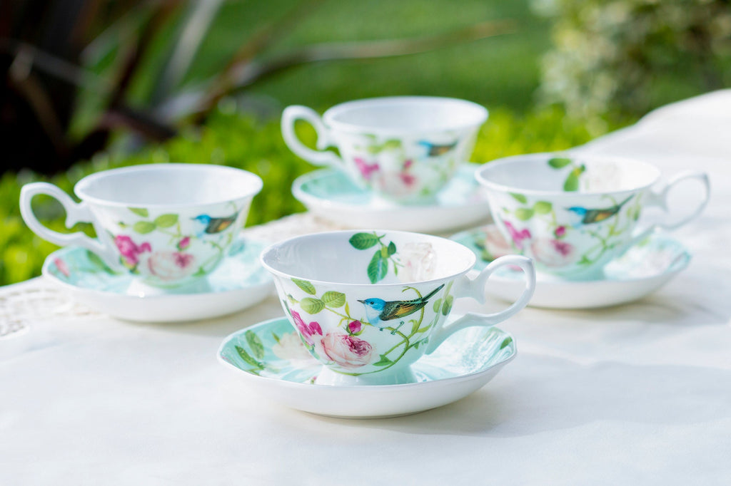 Blue Jay Pink Rose Garden Bone China Tea Cup and Saucer