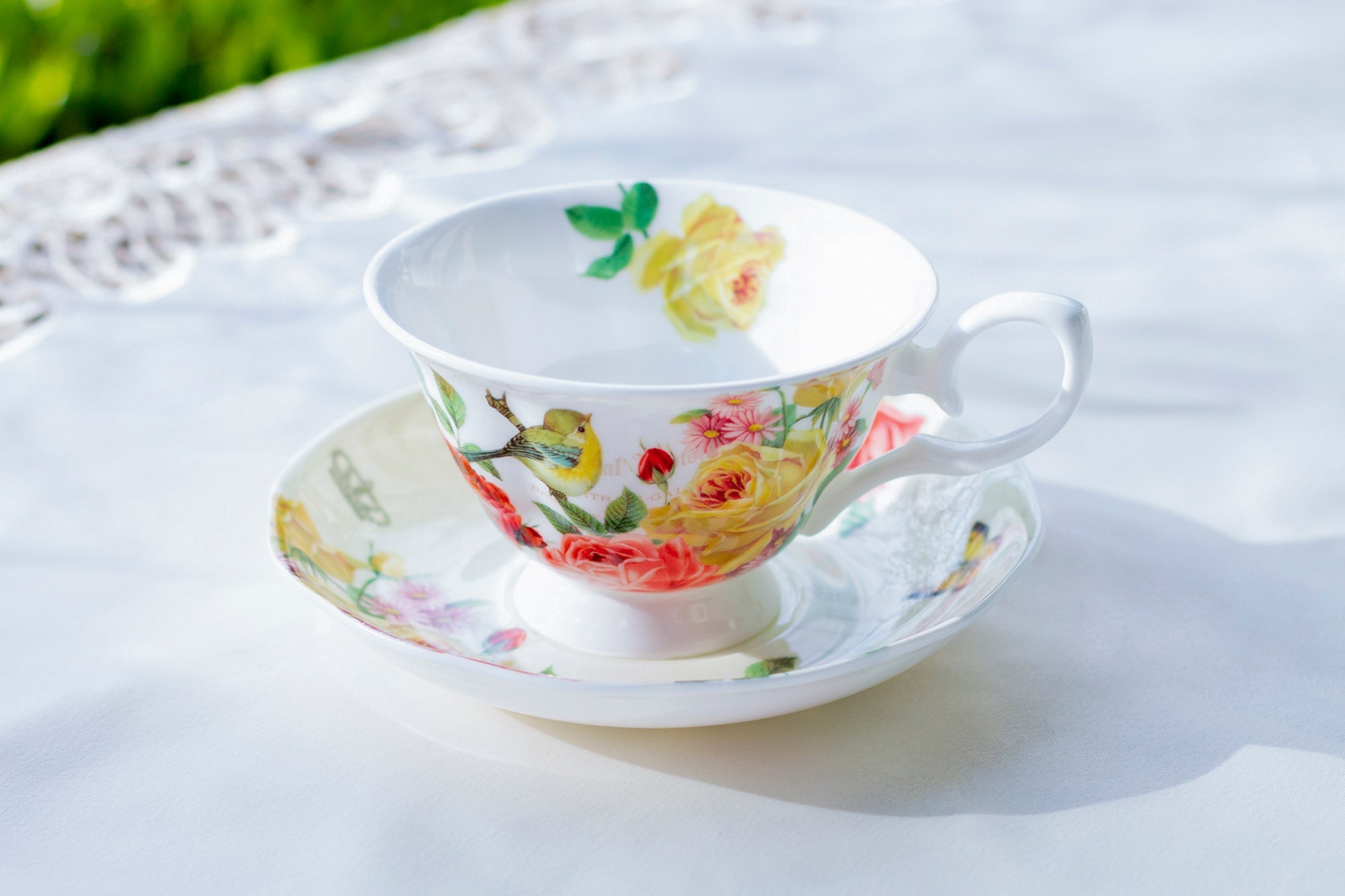 Yellow Rose Garden Bone China Tea Cup and Saucer
