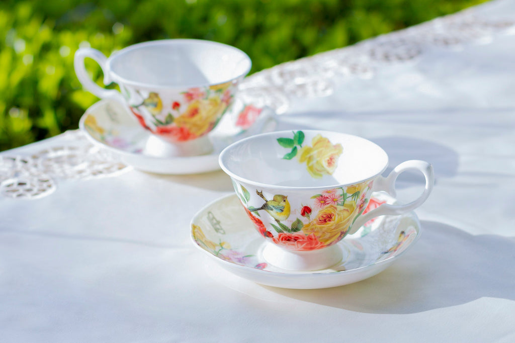 Yellow Rose Garden Bone China Tea Cup and Saucer