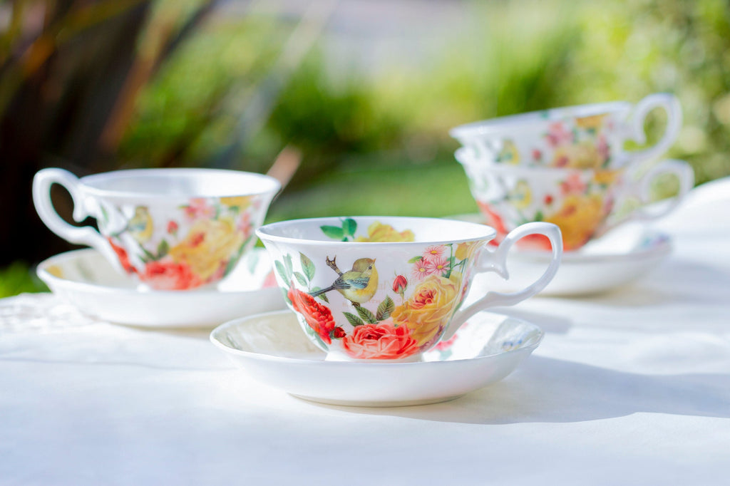 Yellow Rose Garden Bone China Tea Cup and Saucer