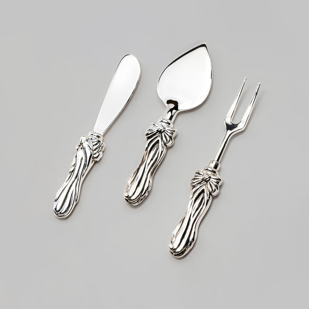 Silver Plated Hostess Flatware Set of 3 with Ribbon Handle Design
