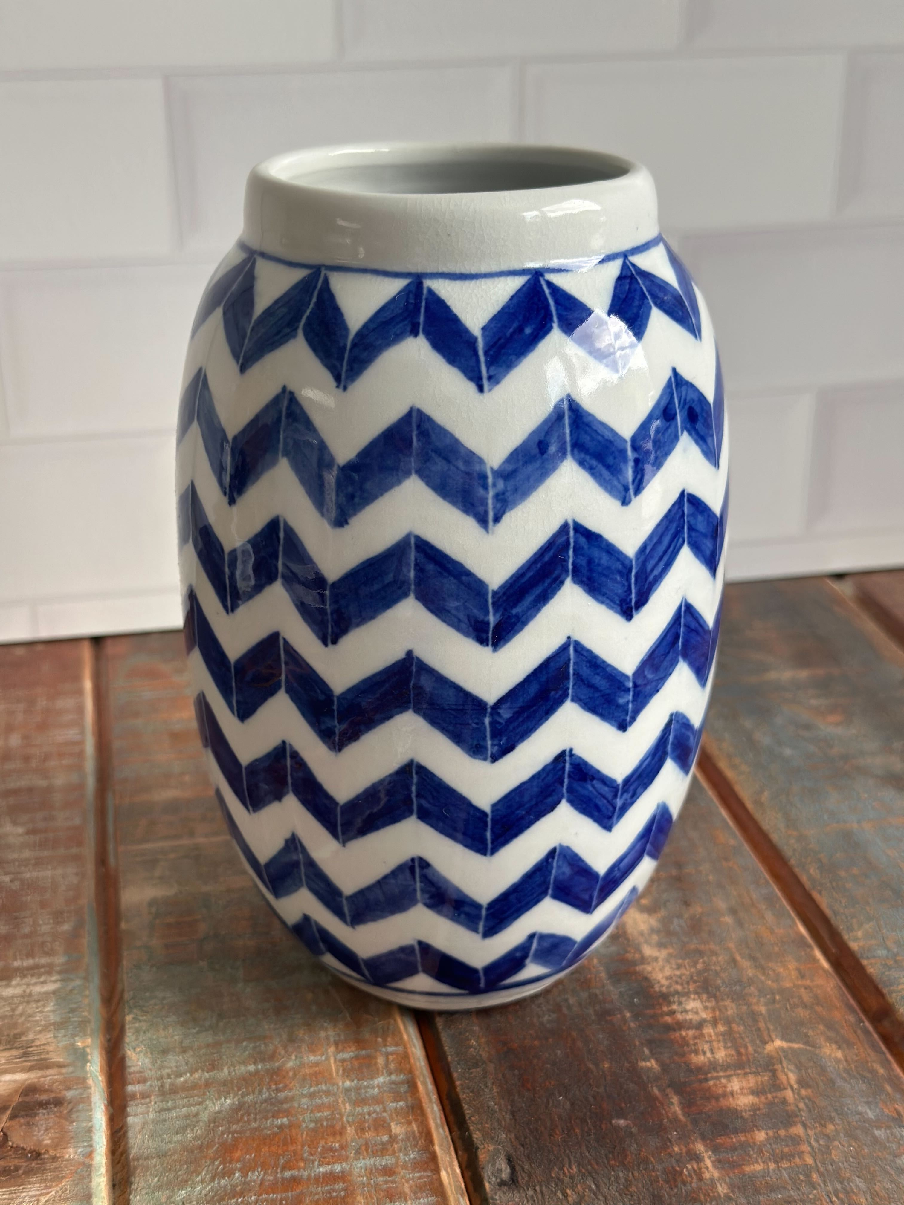 English Porcelain Chevron Vase - Medium
