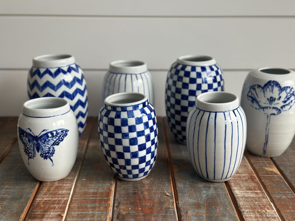 English Porcelain Chevron Vase - Medium