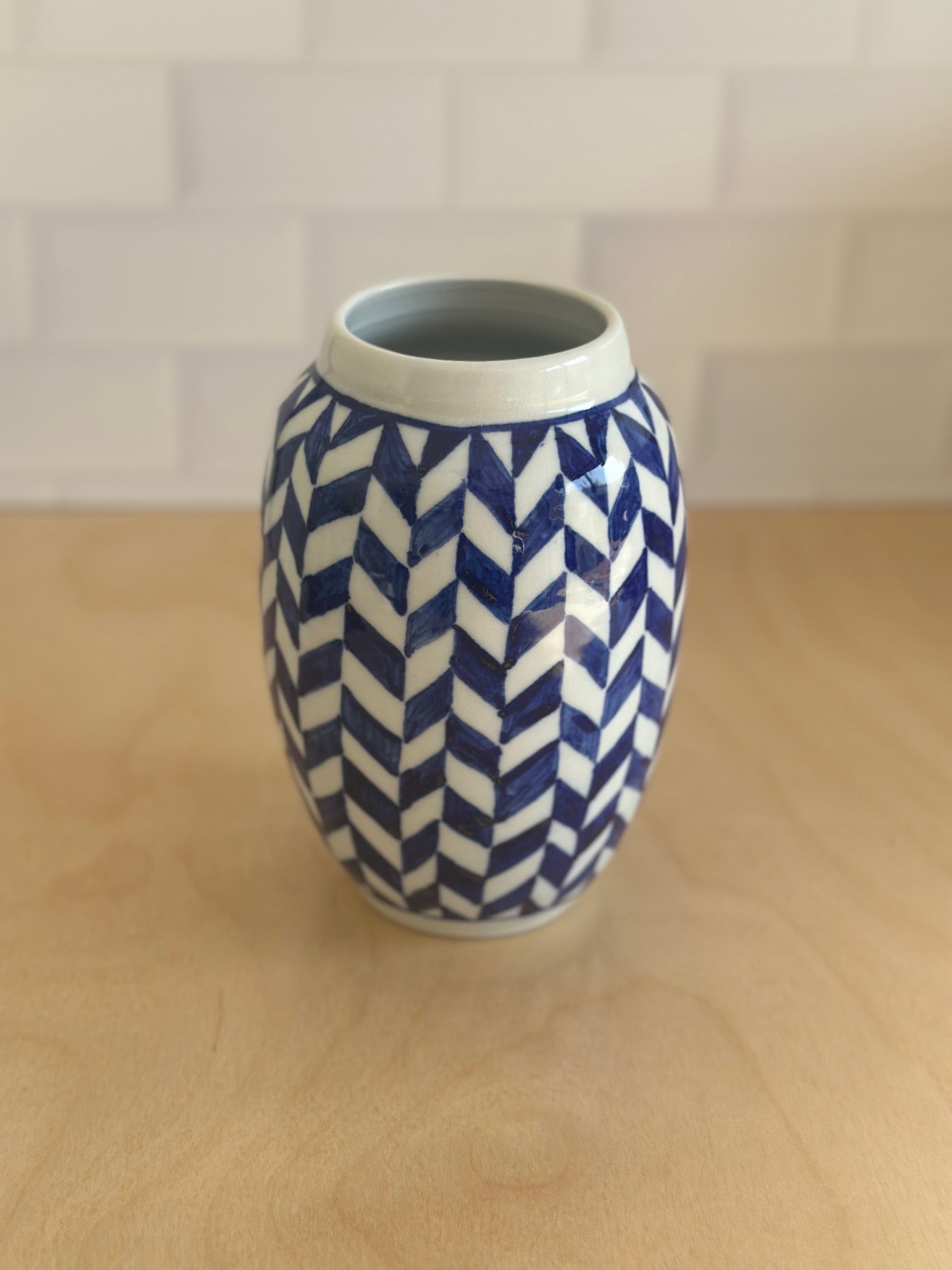 English Porcelain Herringbone Vase - Medium